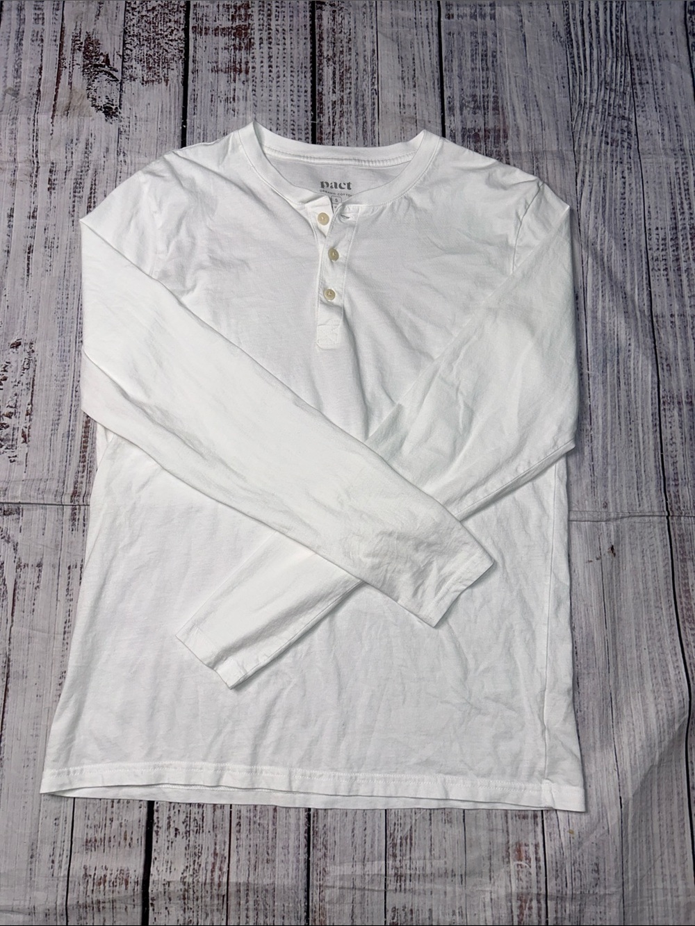 Pact White Long-Sleeve Henley Shirt